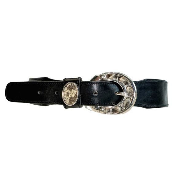 Loredana Staccato Black Leather Belt w/ Silver Buckle. 31” main image 10